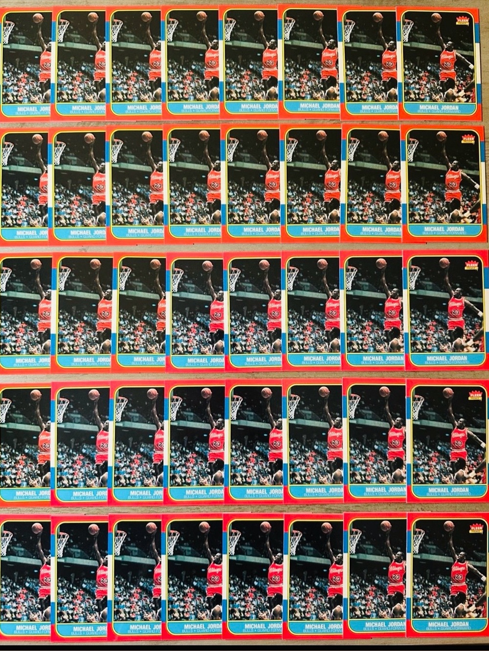 Michael Jordan Rookie Lot of (40) 1986/87 Fleer #57 Novelty Basketball Cards.